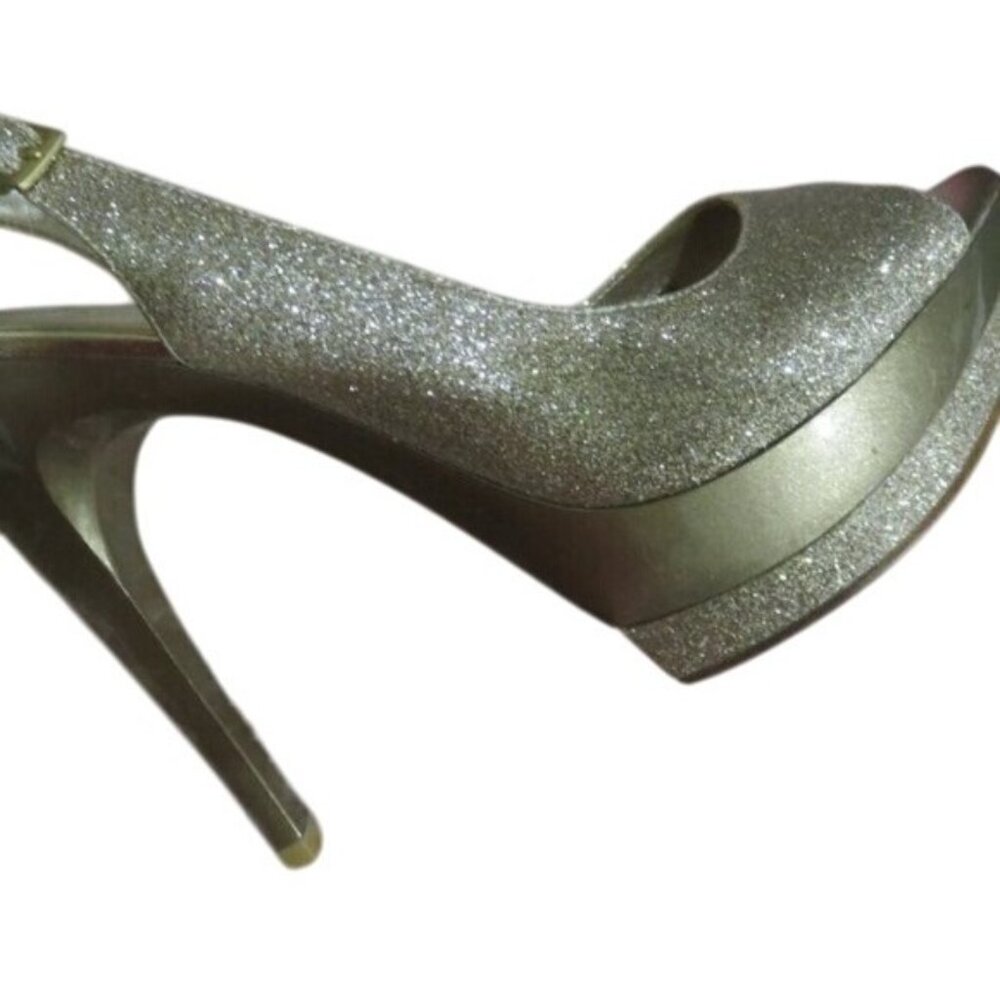 PELLE MODA Gleam Gold Glitter Slingback Pumps Heels size 8.5 Sexy Stilettos - Picture 8 of 14
